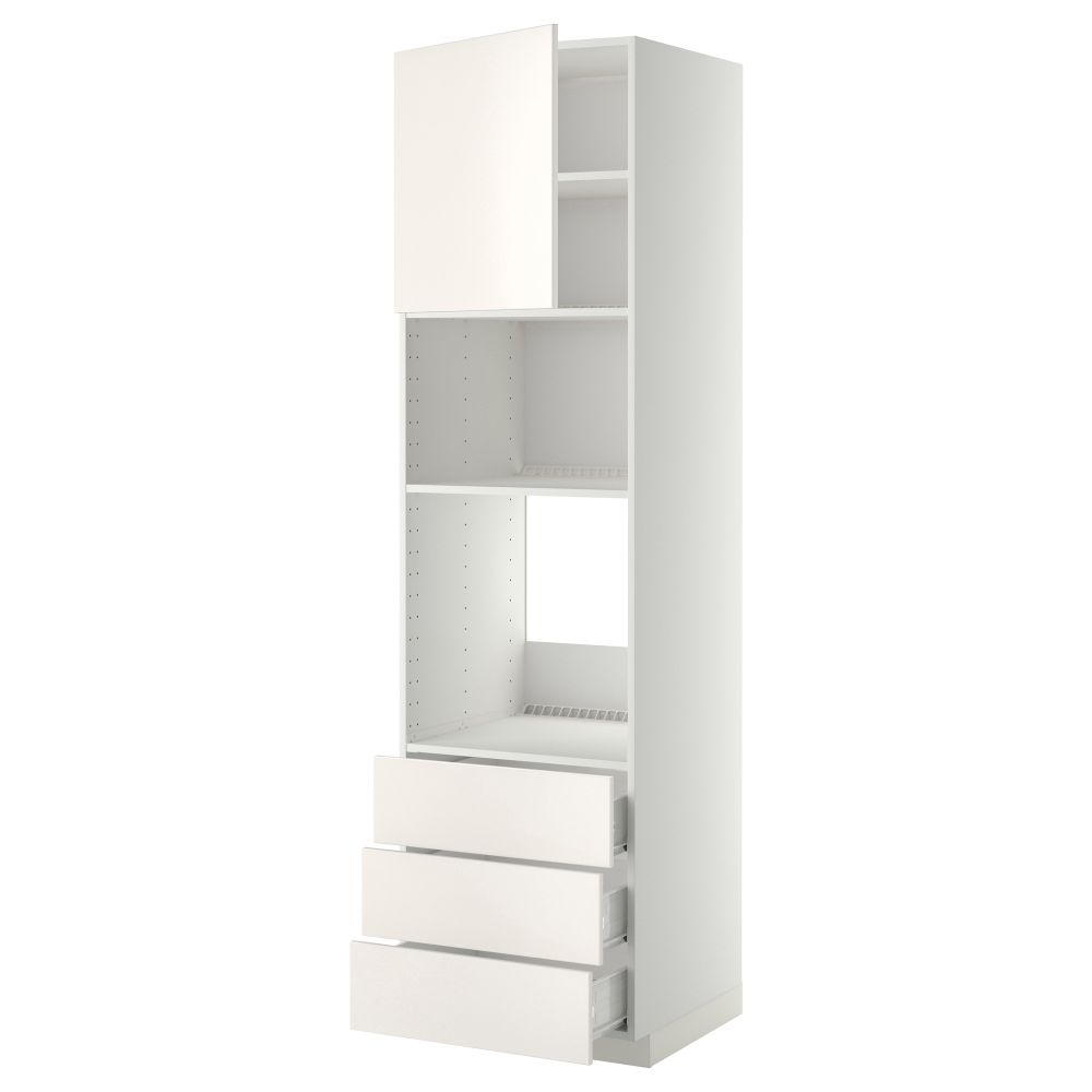 Высокий шкаф для духовки/СВЧ дверца, 3 ящика МЕТОД / ФОРВАРА, белый, Веддинге белый - фото 1