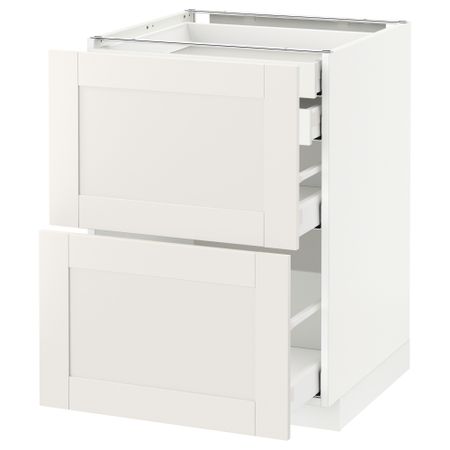 Напольный шкаф 2 фронтальные панели, 2 нижних, 1 средний, 1 высокий ящик МЕТОД / МАКСИМЕРА, белый, Сэведаль белый