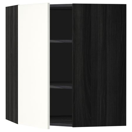 Угловой навесной шкаф с полками МЕТОД, черный, Хэггеби белый