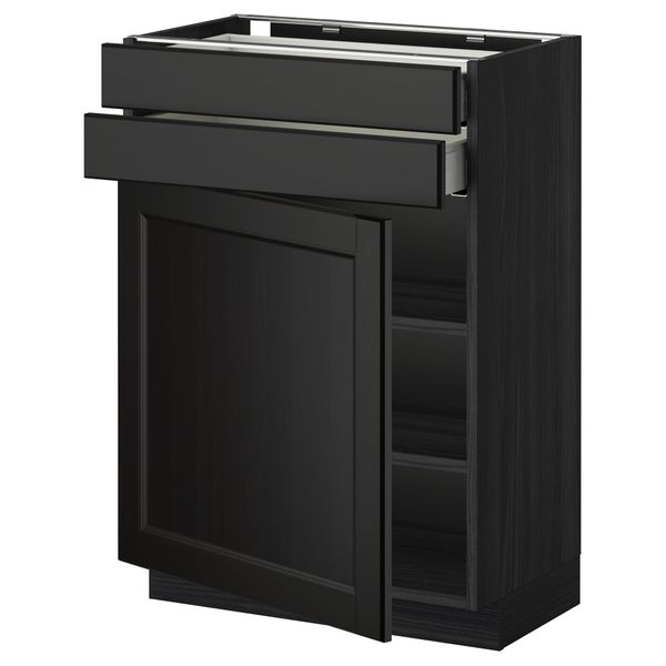 Напольный шкаф с дверцей, 2 ящиками МЕТОД / МАКСИМЕРА, черный, Лаксарби черно-коричневый - схема-чертеж с размерами