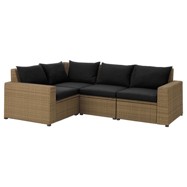 Модульный угловой 3-местный диван, садовый, коричневый/Холло черный IKEA СОЛЛЕРОН 992.611.59 - фото 1
