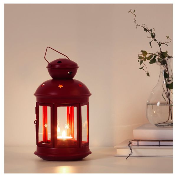 Фонарь для греющей свечи, для дома/улицы красный, 21 см IKEA ВИНТЕРФЕСТ 504.279.10 - фото 2
