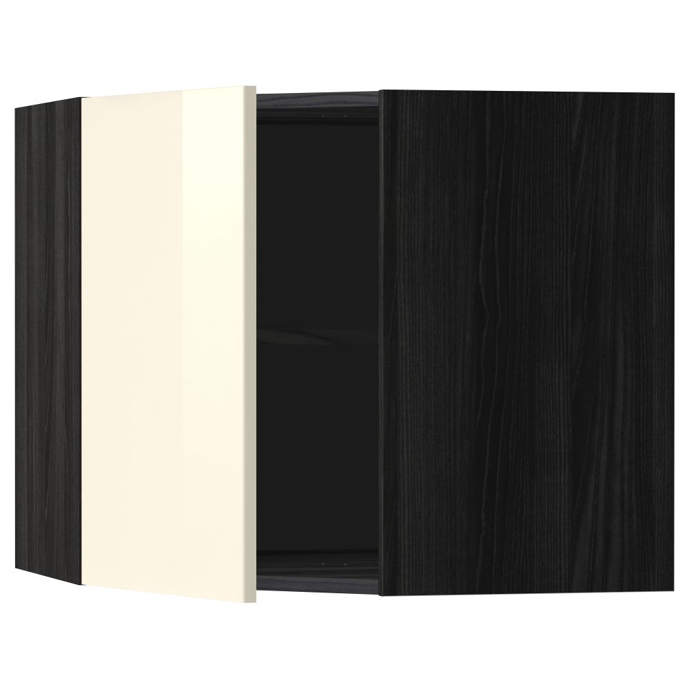 Угловой навесной шкаф с полками МЕТОД, черный, Рингульт кремовый - схема-чертеж с размерами
