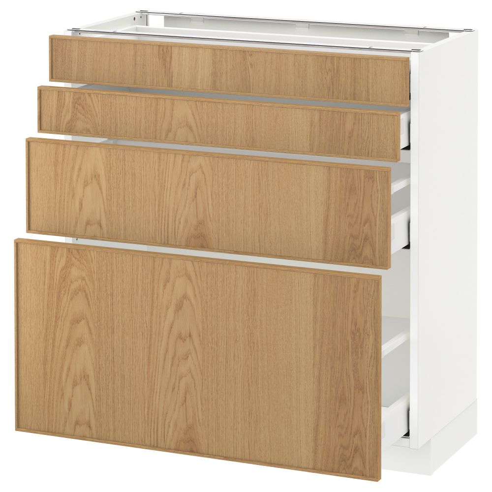Напольный шкаф 4 фронтальных панели, 4 ящика МЕТОД / МАКСИМЕРА, белый, Экестад дуб - схема-чертеж с размерами