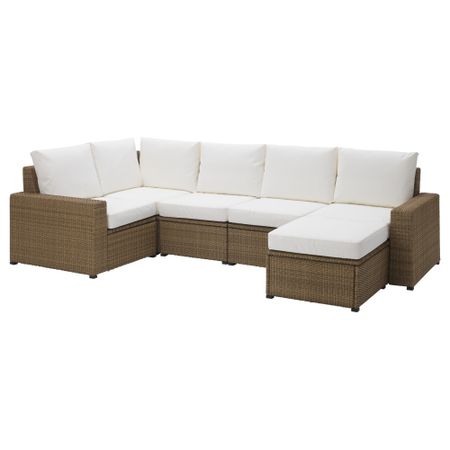 Садовый угловой диван 4+1,табурет СОЛЛЕРОН, коричневый, Кунгсэ белый