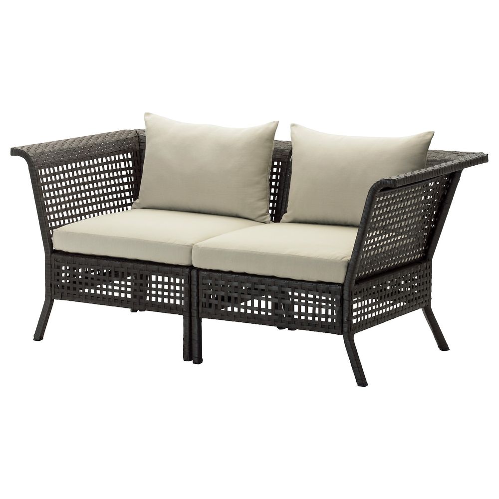 2-местный модульный диван, садовый, черно-коричневый/Холло бежевый 160x80x85 см IKEA КУНГСХОЛЬМЕН 992.288.05 - фото 1