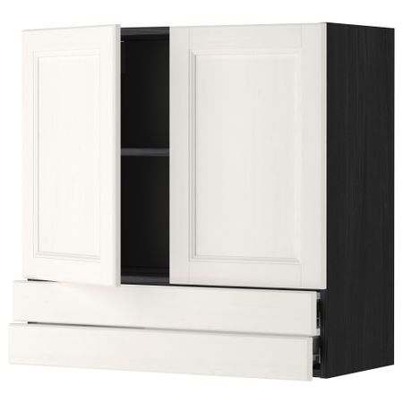 Навесной шкаф, 2 дверцы, 2 ящика МЕТОД / ФОРВАРА, черный, Лаксарби белый