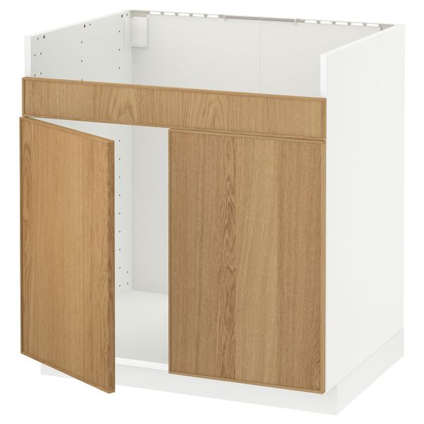 Напольный шкаф для двойной мойки ХАВСЕН, белый/Экестад дуб 80x60 см IKEA METOD МЕТОД 692.803.00 - схема-чертеж с размерами