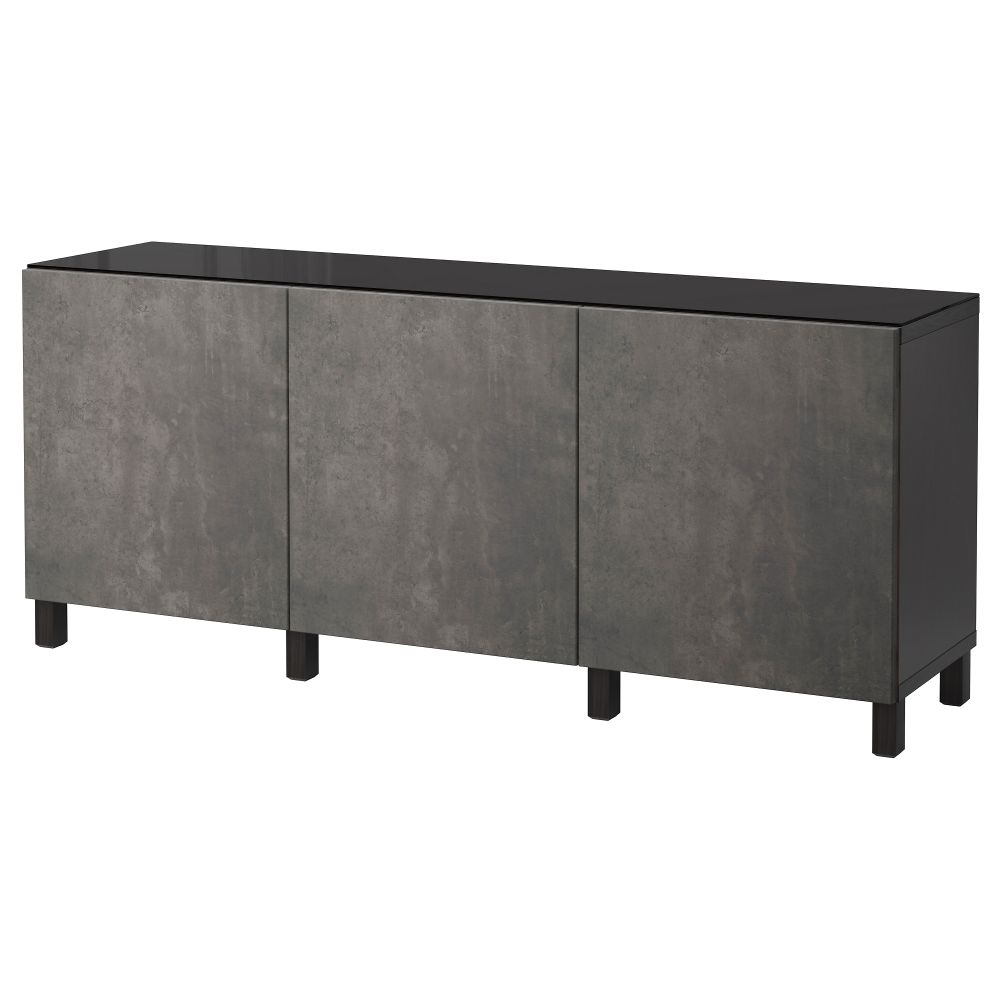 Комбинация для хранения с дверцами БЕСТО, черно-коричневый Кэлльвикен, темно-серый под бетон (180x40x74 см) - фото 1