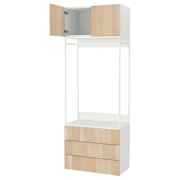 Гардероб 2-дверный + 3 ящика, белый/Скрова под беленый дуб 80x42x221 см IKEA OPPHUS ОПХУС 594.880.08 - фото 1