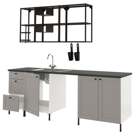 Кухня, 243x63.5x222 см, антрацит/серый каркас IKEA ENHET 093.378.23