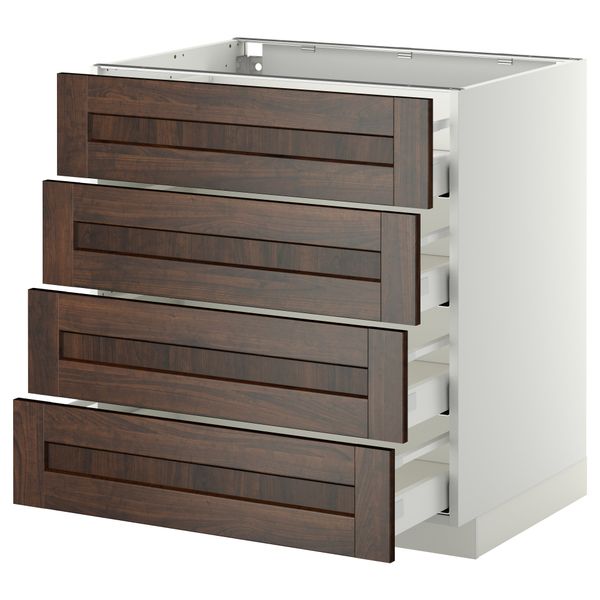 Напольный шкаф 4 фронтальных панели, 4 ящика МЕТОД / МАКСИМЕРА, белый, Эдсерум коричневый - схема-чертеж с размерами