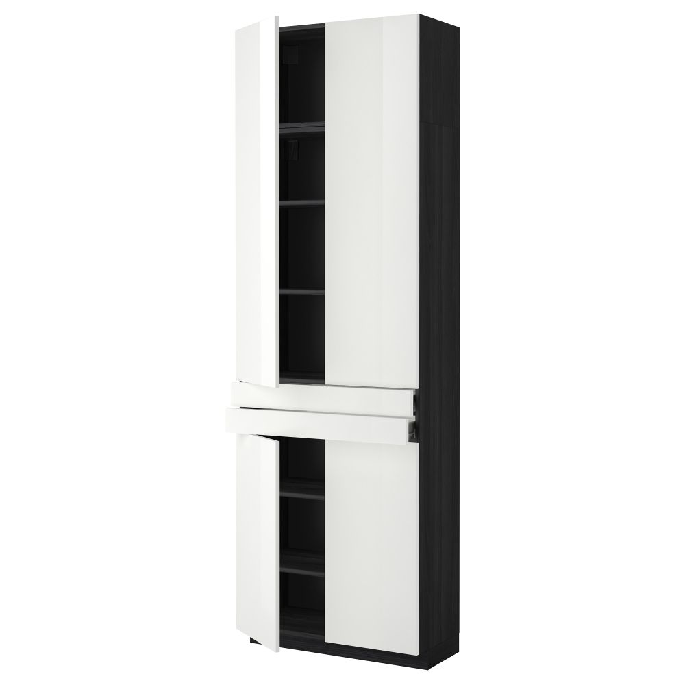 Высокий шкаф + полки, 2 ящика, 4 дверцы МЕТОД / ФОРВАРА, черный, Рингульт белый (80x37x240 см) - фото 1