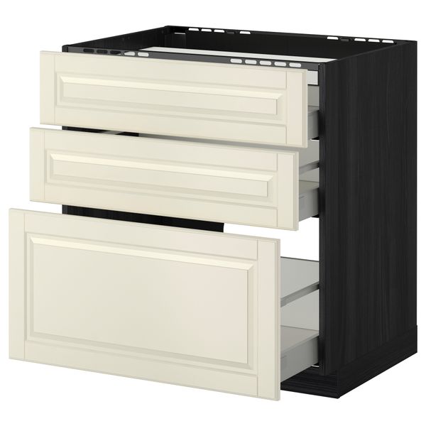 Напольный шкаф, 3 фронтальных панели, 3 ящика МЕТОД / МАКСИМЕРА, черный, Будбин белый с оттенком - схема-чертеж с размерами