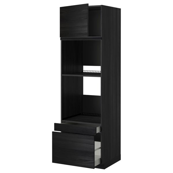 Высокий шкаф для духовки комбинированный, духовка + дверца, 2 ящика МЕТОД / МАКСИМЕРА, черный, Тингсрид черный - фото 1