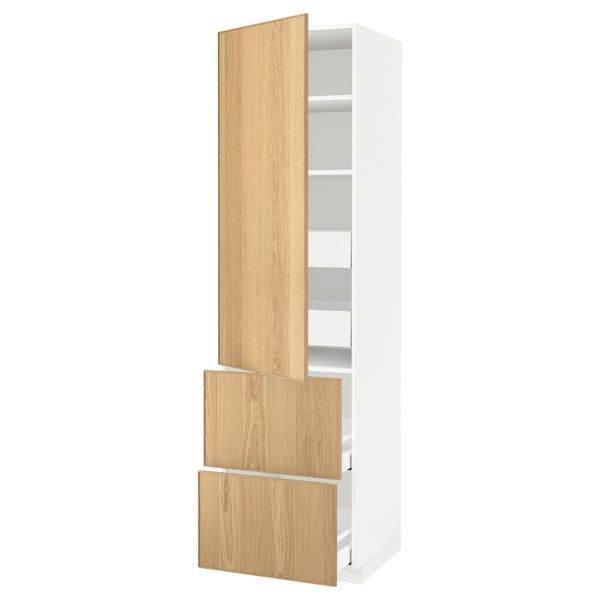 Высокий шкаф + полки, 4 ящика, 2 дверцы МЕТОД / МАКСИМЕРА, белый, Экестад дуб - схема-чертеж с размерами