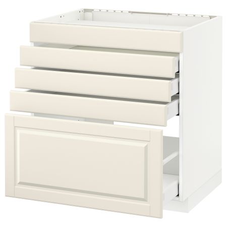 Напольный шкаф для варочной панели, 5 фасадов, 4 ящиков МЕТОД / МАКСИМЕРА, белый, Будбин белый с оттенком