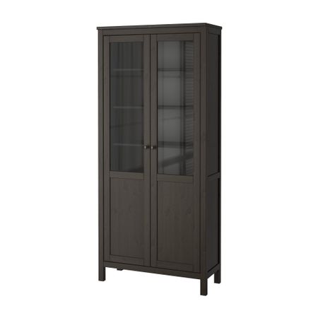 Шкаф с глухой, стеклянной дверцей ХЕМНЭС, черно-коричневый (90x197 см)