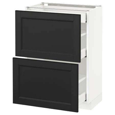 Напольный шкаф, 2 фасада, 3 ящика МЕТОД / МАКСИМЕРА, белый, Лаксарби черно-коричневый