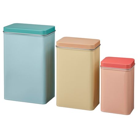 Набор емкостей, 3 штуки, бежевый синий-розовый IKEA VÅRFINT ВОРФИНТ 104.861.62