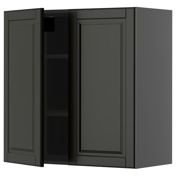 METOD Навесной шкаф с полками/2дверцы - черно-серый/Bodbyn чёрный 80x80 см - фото 1