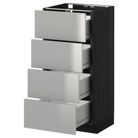Напольный шкаф 4 фронтальных панели, 4 ящика МЕТОД / ФОРВАРА, черный, Гревста нержавеющ сталь