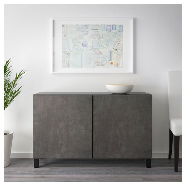 Комбинация для хранения с дверцами БЕСТО, черно-коричневый Кэлльвикен, темно-серый под бетон (120x40x74 см) - схема-чертеж с размерами