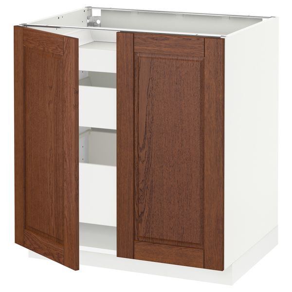 Напольный шкаф с 2 дверцами, 3 ящиками МЕТОД / МАКСИМЕРА, белый, Филипстад коричневый (80x60 см) - схема-чертеж с размерами