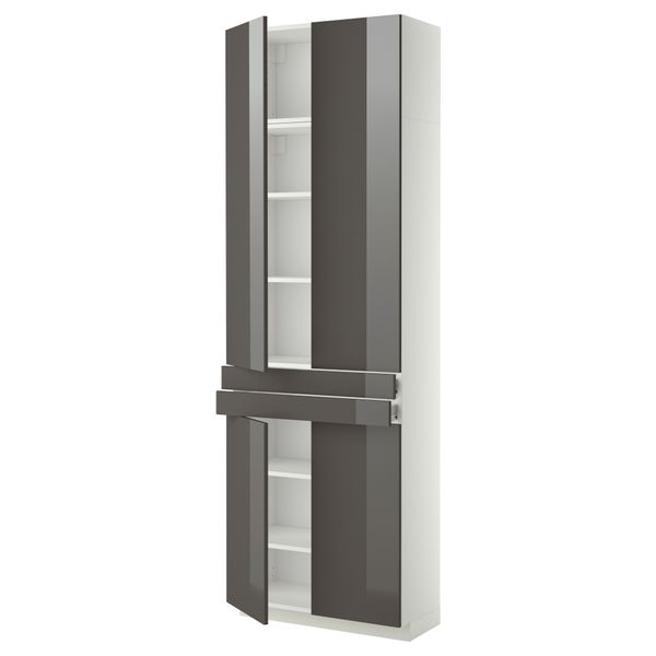 Высокий шкаф + полки, 2 ящика, 4 дверцы МЕТОД / ФОРВАРА, белый, Рингульт серый (80x37x240 см) - схема-чертеж с размерами