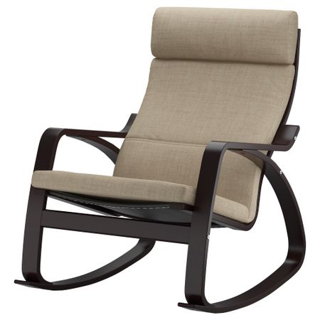 Кресло-качалка ПОЭНГ, черно-коричневый, Исунда бежевый