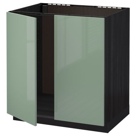 Напольный шкаф для раковины + 2 двери МЕТОД, черный, Калларп светло-зеленый (80x60 см)