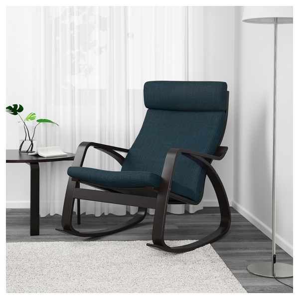 Кресло-качалка ПОЭНГ, черно-коричневый, Хилларед темно-синий - фото 2