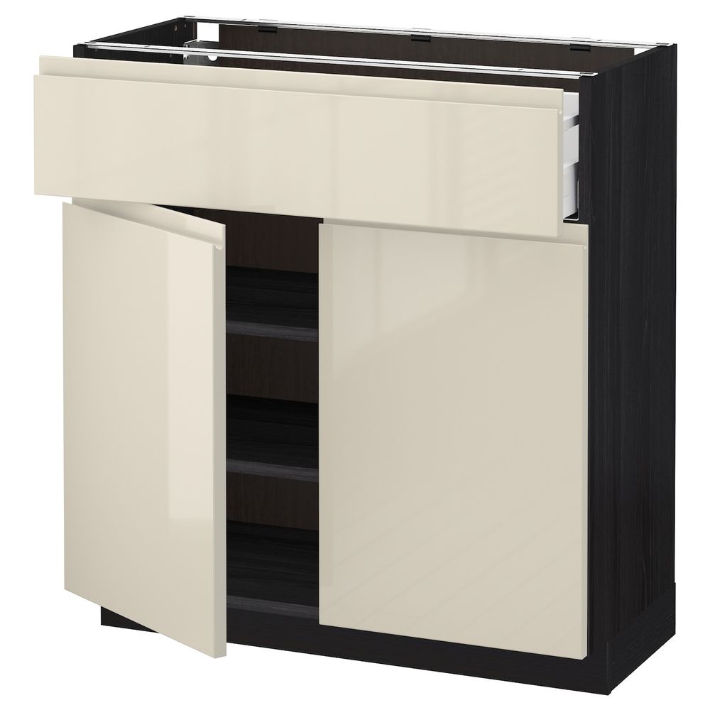 Напольный шкаф + ящик/2дверцы, черный, Воксторп глянцевый светло-бежевый 80x37 см IKEA МЕТОД 692.388.15 - схема-чертеж с размерами