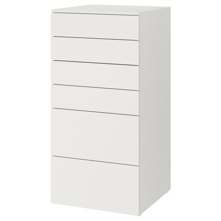 Комод с 6 ящиками, белый/белый 60x57x123 см IKEA SMÅSTAD СМОСТАД / OPPHUS ОПХУС 993.955.83