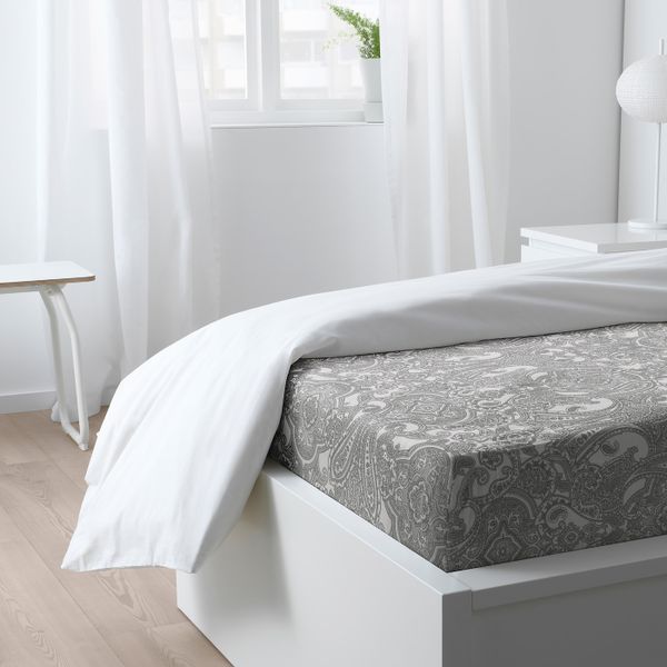 Простыня натяжная, белый, серый 90x200 см IKEA JÄTTEVALLMO ЙЭТТЕВАЛЛМО 104.365.96 - схема-чертеж с размерами
