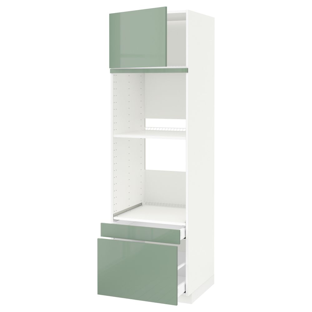 Высокий шкаф для духовки комбинированный, духовка + дверца, 2 ящика МЕТОД / МАКСИМЕРА, белый, Калларп светло-зеленый - схема-чертеж с размерами