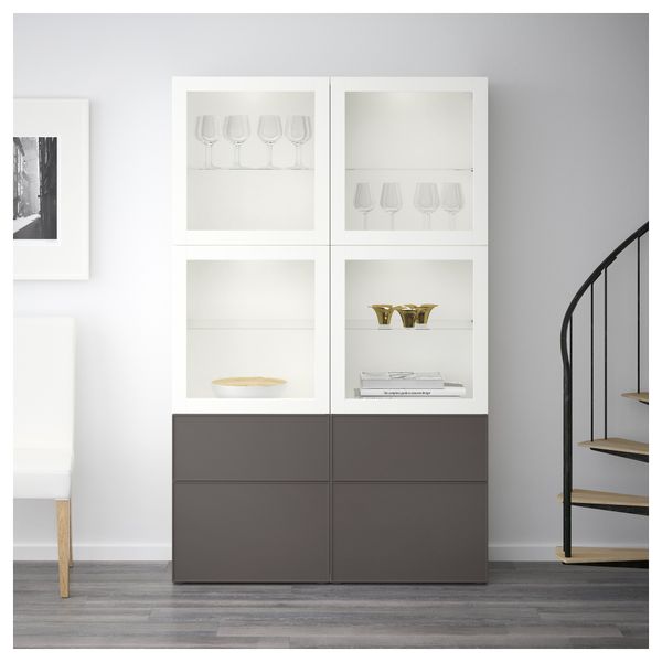 Комбинация для хранения со стеклянными дверцами БЕСТО, белый Грундсвикен, темно-серый прозрачное стекло (120x40x192 см) - фото 3