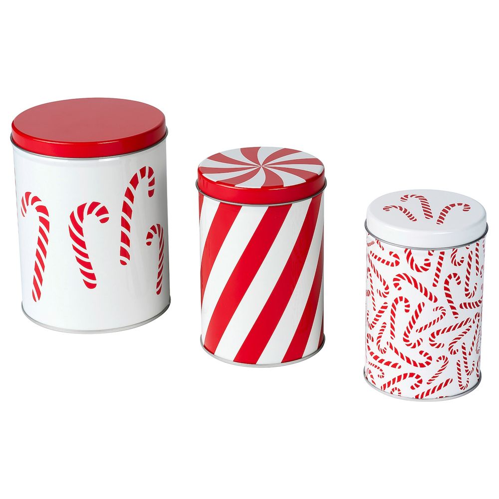 Набор емкостей, 3 штуки, разные размеры белый/красный IKEA ВИНТЕРФЕСТ 804.374.32 - фото 1