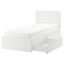 MALM Каркас кровати+2 кроватных ящика - белый/Leirsund 90x200 см
