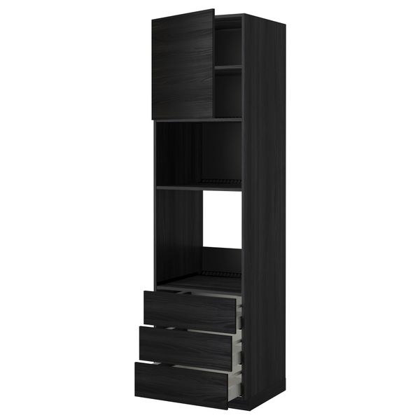 Высокий шкаф для духовки/СВЧ дверца, 3 ящика МЕТОД / МАКСИМЕРА, черный, Тингсрид черный - фото 1
