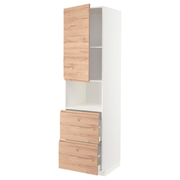 Высокий шкаф для СВЧ/дверца/2ящика, белый/Воксторп под дуб 60x60x220 см IKEA METOD МЕТОД / MAXIMERA МАКСИМЕРА 994.143.22 - схема-чертеж с размерами