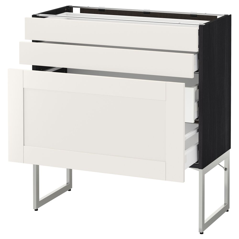 Напольный шкаф 3 фронтальных панели, 2 нижних, 2 средних ящика МЕТОД / МАКСИМЕРА, черный, Сэведаль белый - схема-чертеж с размерами