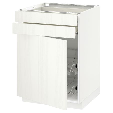 Напольный шкаф, дверца, 2 ящика, проволочных корзин МЕТОД / ФОРВАРА, белый, Росдаль белый