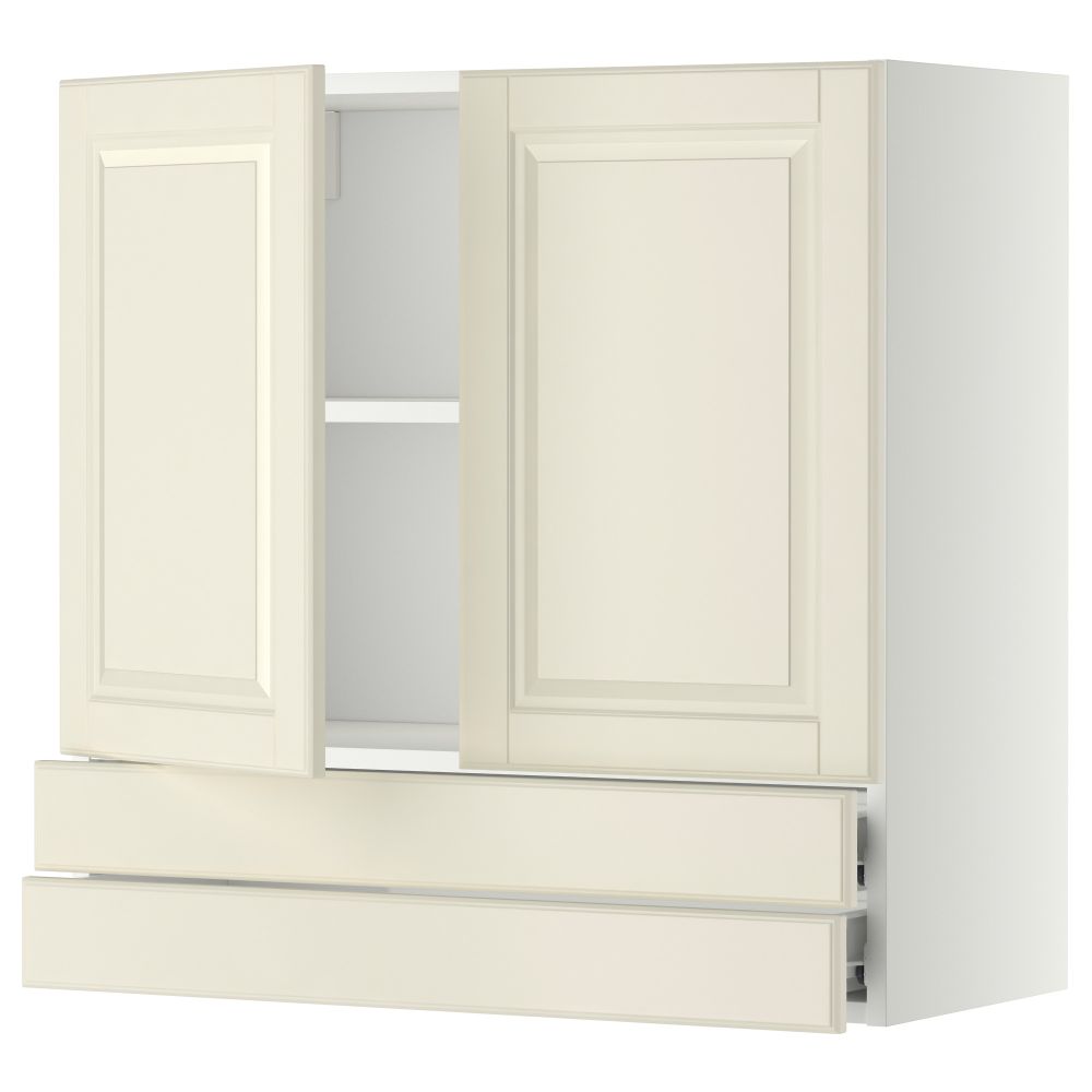 Навесной шкаф, 2 дверцы, 2 ящика МЕТОД / ФОРВАРА, белый, Будбин белый с оттенком - фото 1