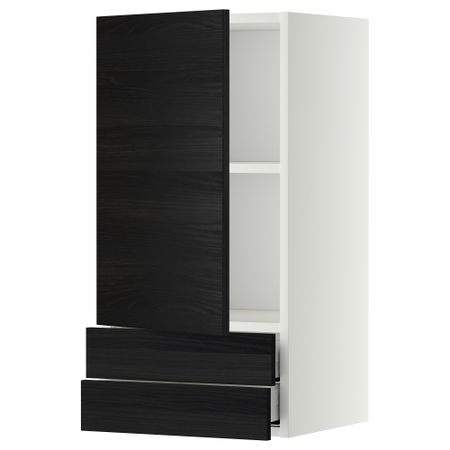 Навесной шкаф с дверцей, 2 ящика МЕТОД / МАКСИМЕРА, белый, Тингсрид черный