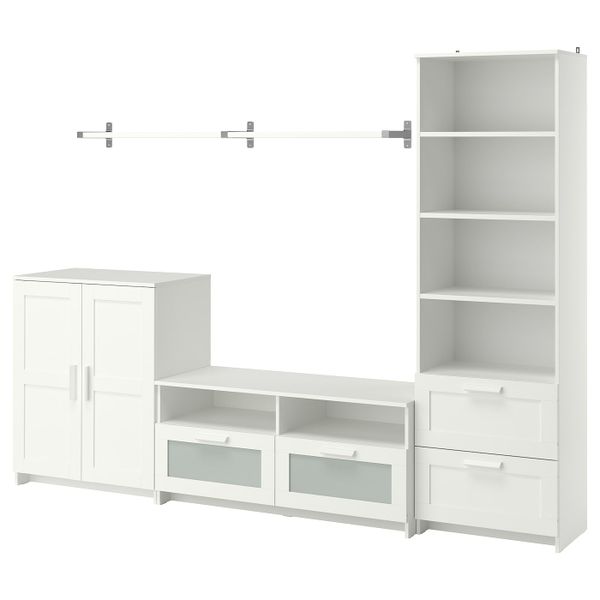 Шкаф для ТВ, комбинация, белый 258x41x190 см IKEA BRIMNES БРИМНЭС / BERGSHULT БЕРГСХУЛЬТ 493.986.97 - фото 1