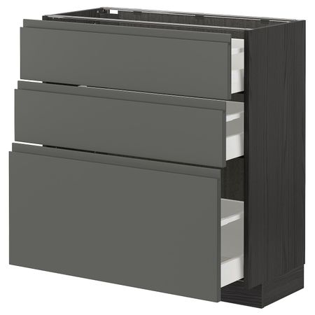 Напольный шкаф с 3 ящиками, черный/Воксторп темно-серый 80x37 см IKEA МЕТОД / МАКСИМЕРА 493.110.91