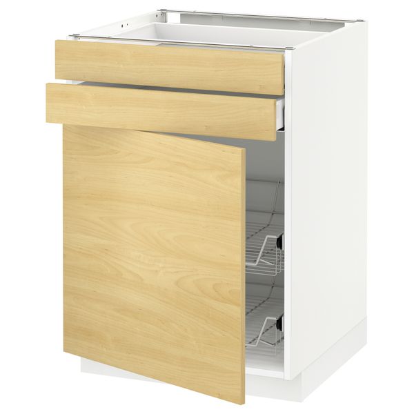 Напольный шкаф, дверца, 2 ящика, проволочных корзин МЕТОД / МАКСИМЕРА, белый, Тингсрид береза - схема-чертеж с размерами