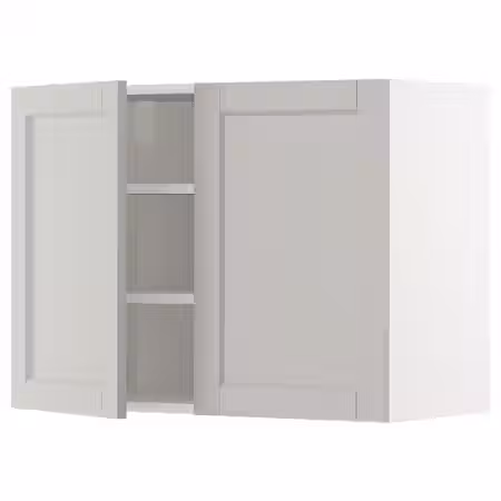 METOD Навесной шкаф с полками/2дверцы - белый/Lerhyttan светло-серый 80x60 см