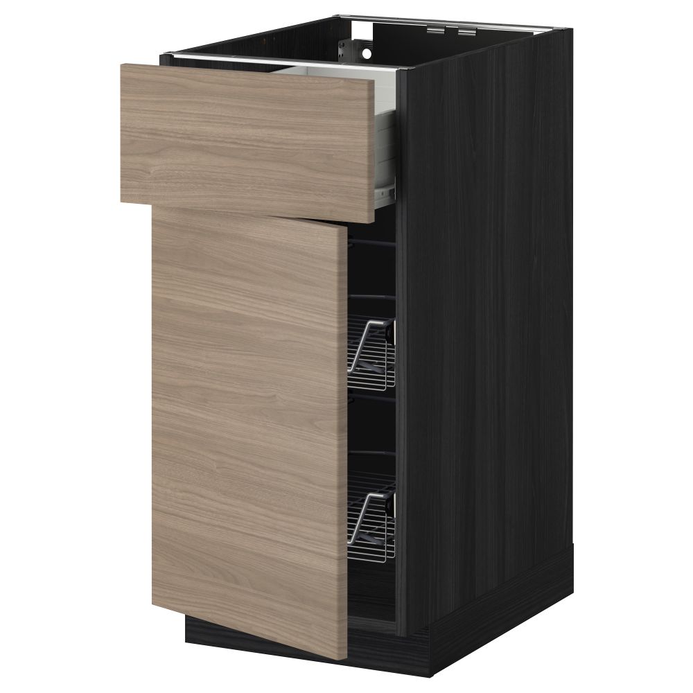 Напольный шкаф с проволочной корзиной, ящиком, дверью МЕТОД / ФОРВАРА, черный, Брокхульт светло-серый - схема-чертеж с размерами